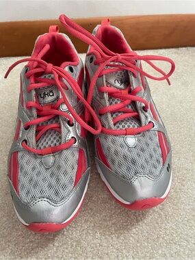 Ryka Kids Silver and Coral Lace-Up Sneakers